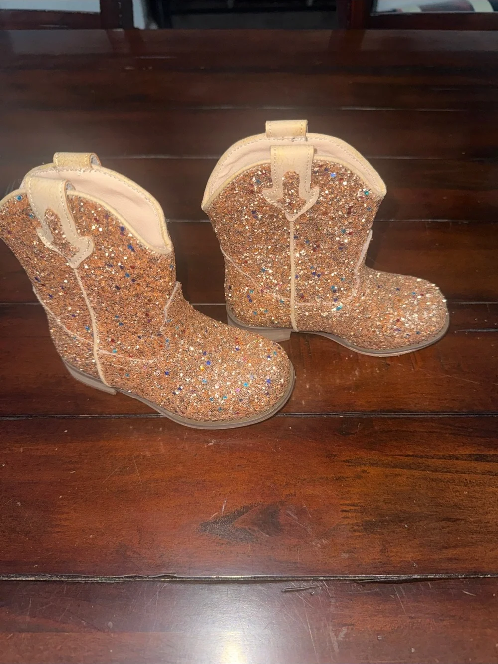 Kids Glitter Western Boot - Sparkling Tan